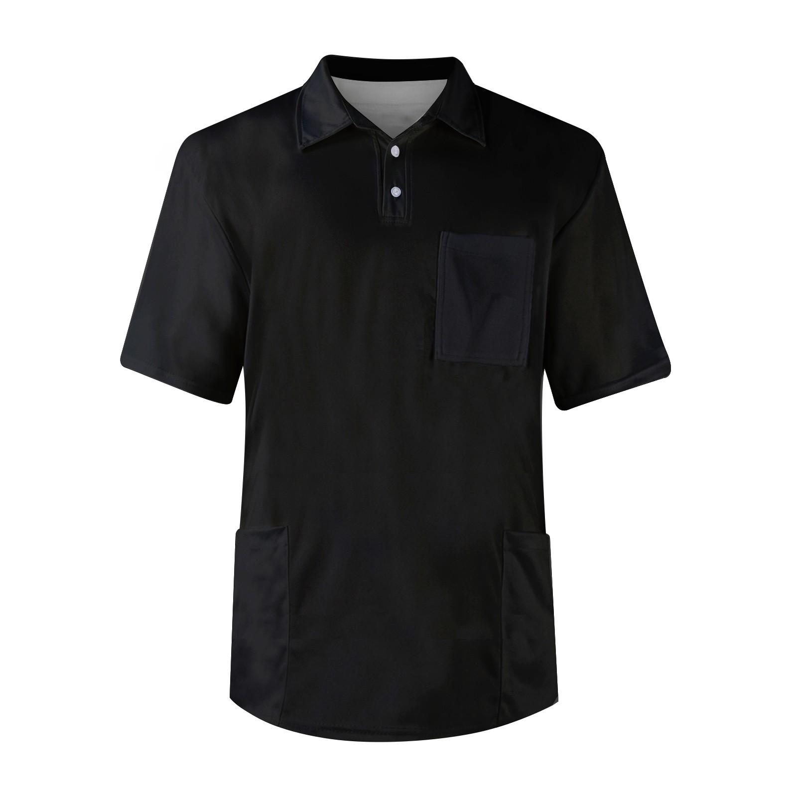 

Мужская футболка с коротким рукавом, пуговицами, лацканами, текстурированным принтом, нагрудным карманом, Dry-nurse L чёрный