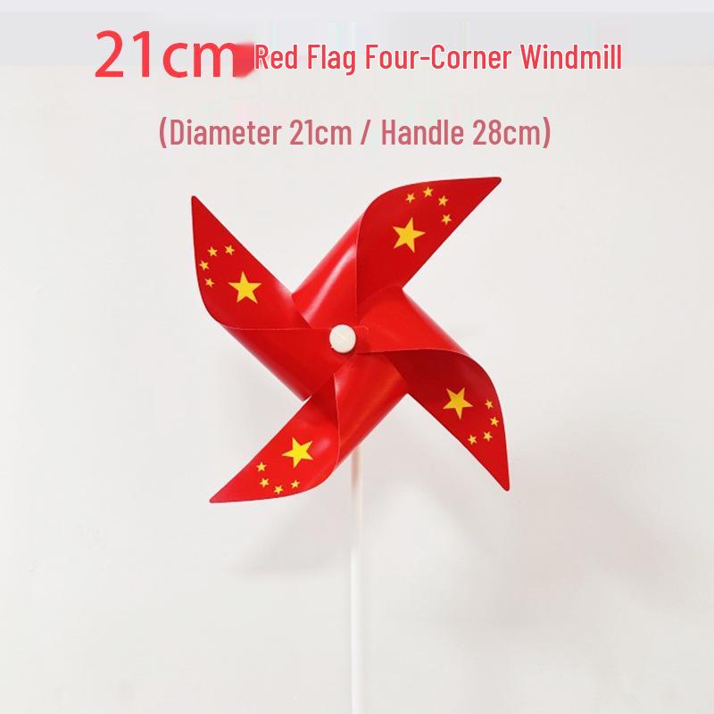 Double-Layer Red Flag Cartoon Windmill Toy - Six-Blade National Day Courtyard Decoration