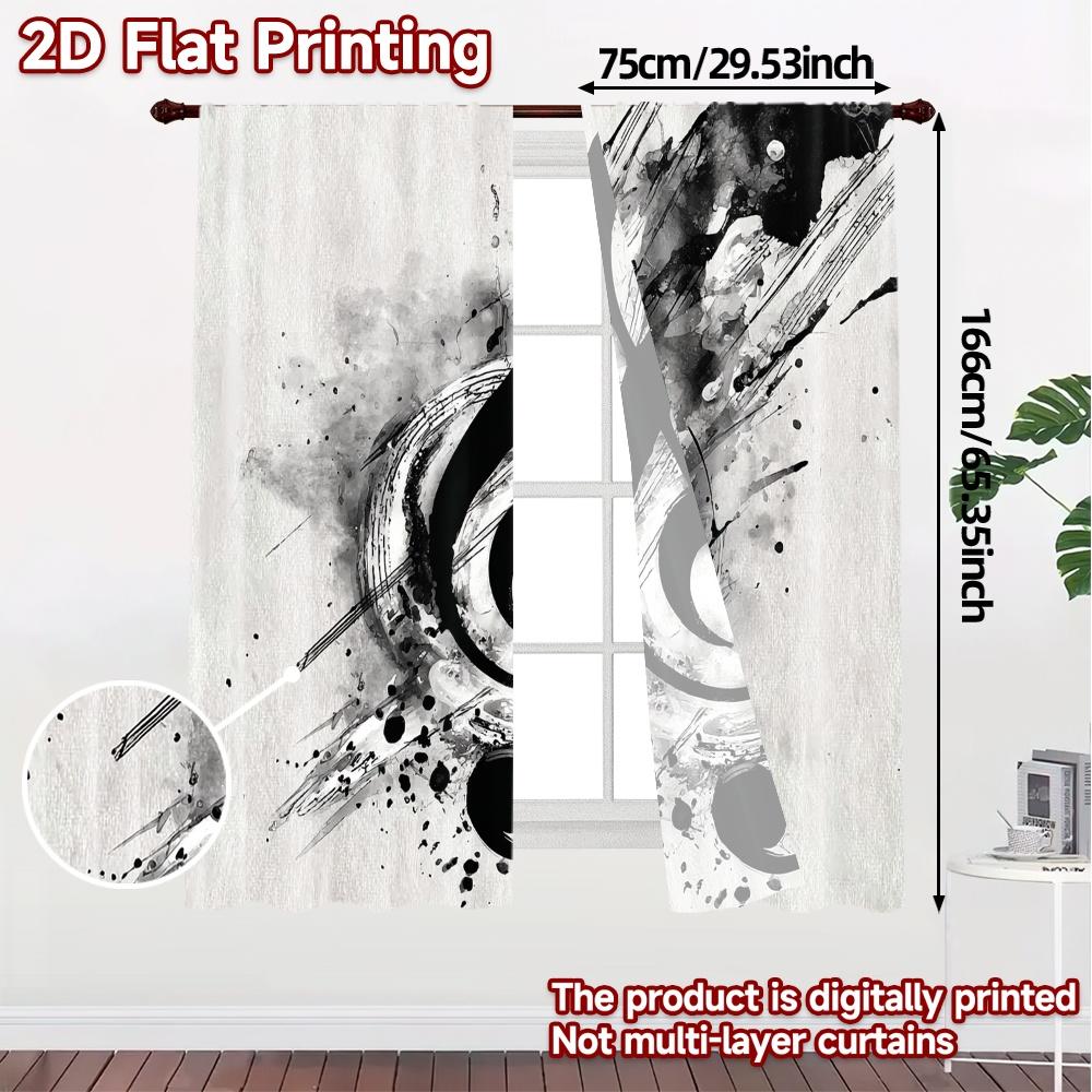 Set Of 2 Flat Printing Curtains Without Rod Musical Splash Popular Semi Holiday Living Minimalist Light Filtering Made Polyester