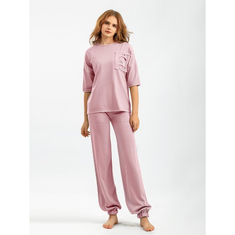 Summer Women's Knitted T-shirt Suit Plus Size Ice Silk Fashion Short-sleeved Top Trousers Casual Two-piece Set