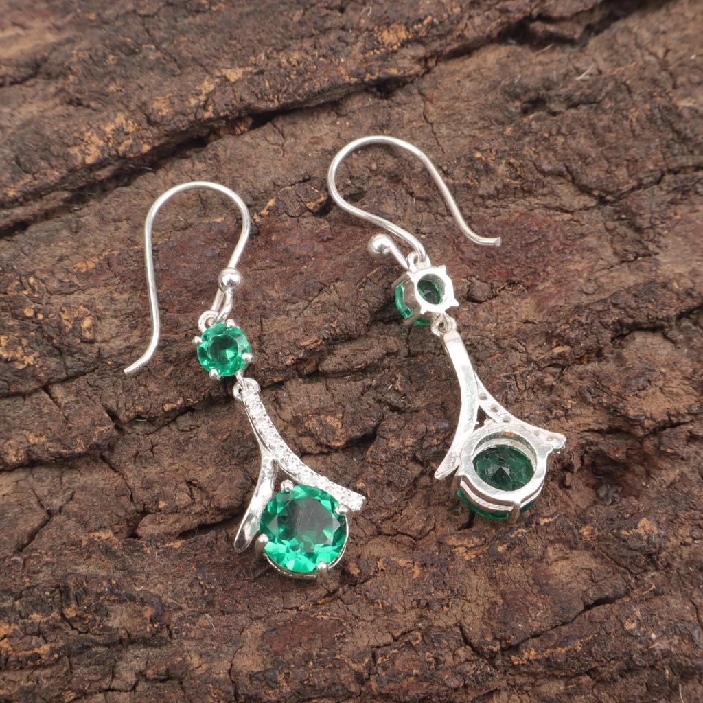 Pietra preziosa di Diopside Cromifero Gioielli in Argento Massiccio 925 Zircone Orecchini da Sposa 1.84" CZE-9-5