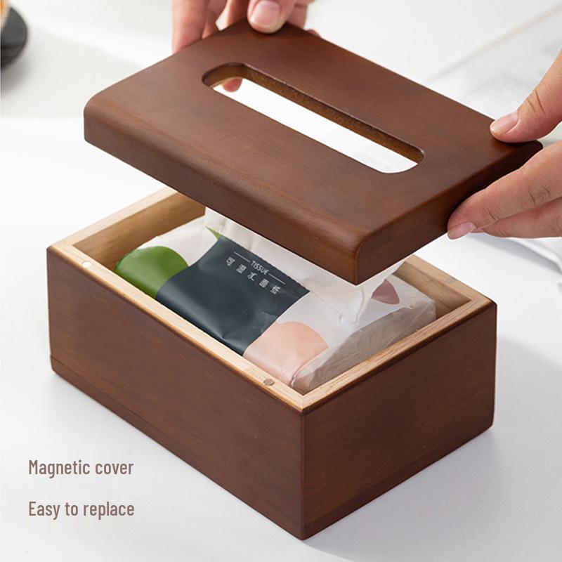 Nussbaumfarbene magnetische Holz-Taschentuchbox - Moderner chinesischer Stil für Ess- und Wohnzimmer oder Hotelnutzung