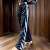 New Arrivals Open Run Women Lace Color Block Straight Fit Banding Gray Pants