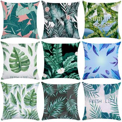 Palm Leaf Outdoor Cushion Cover Nordic Hand-painted Plant Pillowcase Soft Pillowcase Short Plush Pillowcase