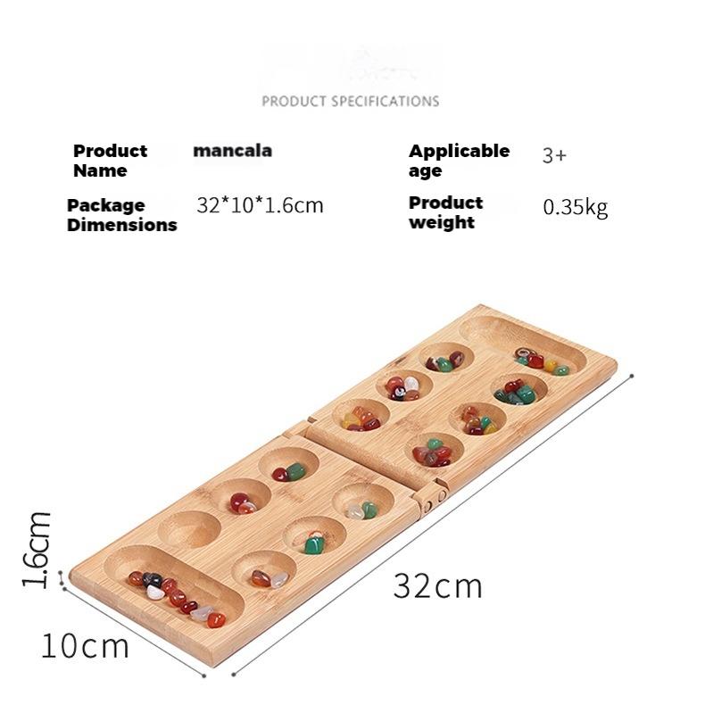Riverstones & Bamboo Foldable Mancala Board Game - Fun Classic Table Game with Wooden Board for Adults & Kids