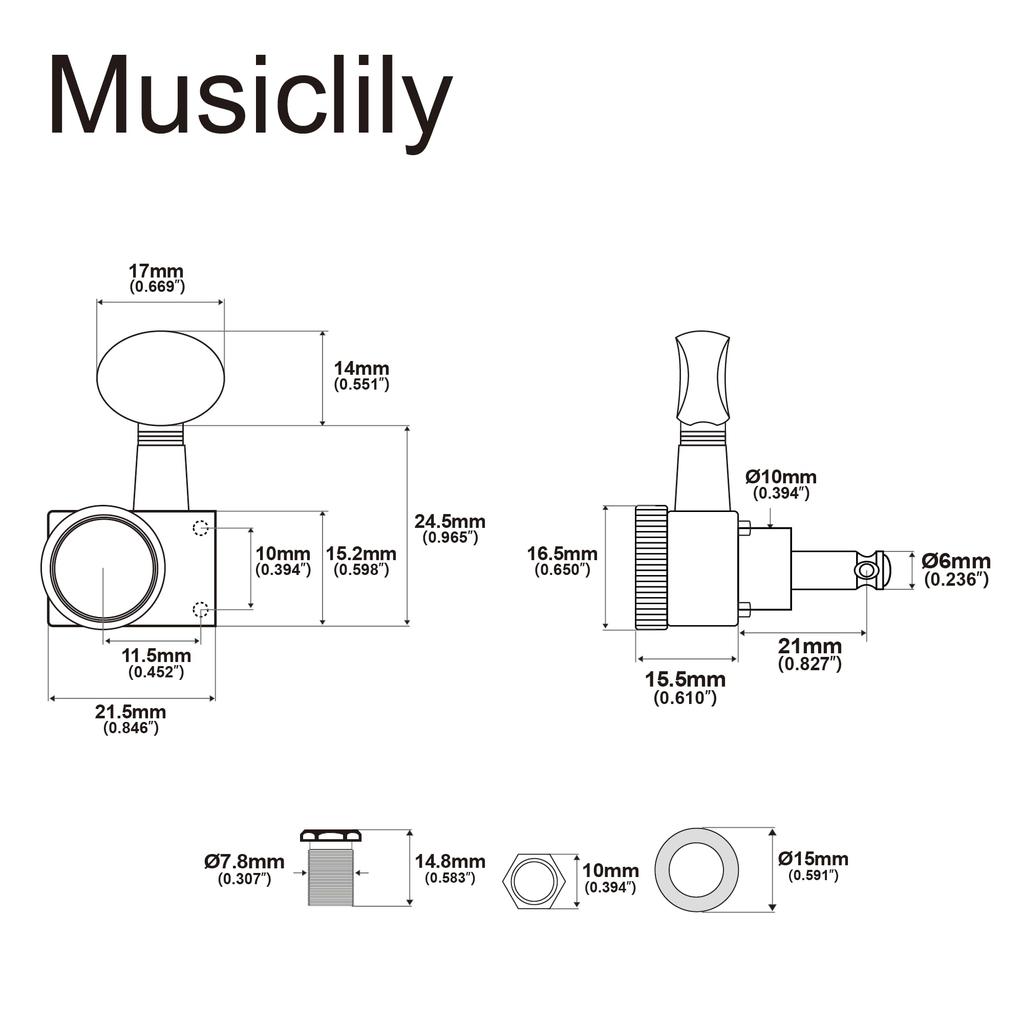 Musiclily Pro R18K Locking Gear Vintage Oval for Fender Stratocaster and Telecaster Electric Guitars Left-Handed 6-In-Line 2-Pin Tuners, 181 Ratio,