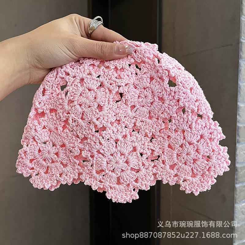 Knitted Floral Pattern Wool Hat For Women Spring Summer Breathable Fashion Accessory