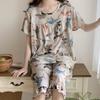 1011 New anti-bump cotton and silk pajamas women's summer ultra-thin short-sleeved trousers cotton and silk set large-size loungewear
