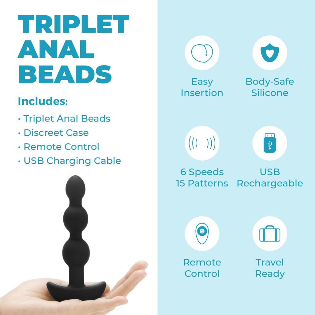 B Vibe TRIPLET ANAL BEADS BLACK Triplet Anal Beads Black