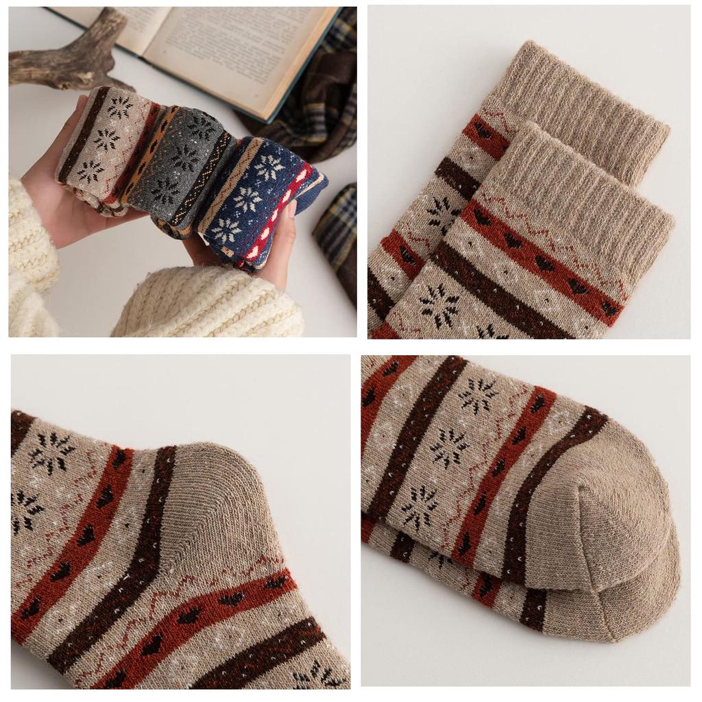 DAMILY Warm Winter Winter Set of Floral Crew Nordic Sizes Casual Socks Women's Socks, Thick, Cold-Proof, Cotton, Cute, Warm, Colorful, Socks, 5,