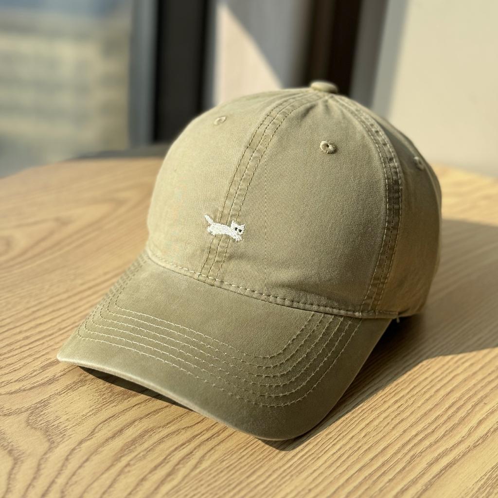 Korean-style versatile cartoon cat embroidered baseball cap for women, suitable for large head sizes, makes the face look smaller, soft-top duckbill