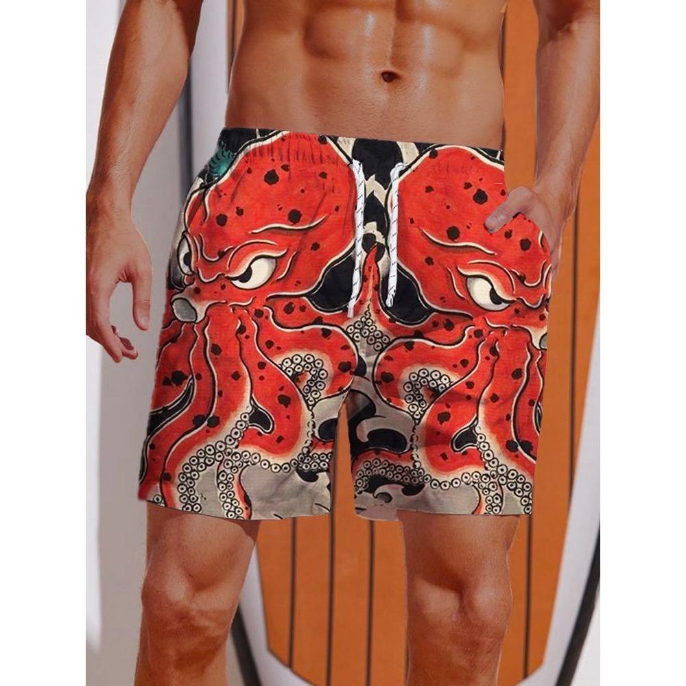 2026 Summer 3D Printed Ukiyo-E Fierce Dragon Printing Shorts Men's Board Shorts Swim Trunks Drawstring Breathable Short