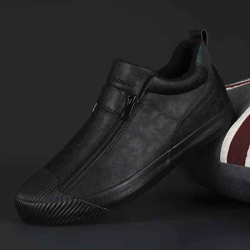 Autumn Men's Casual Shoes Soft Men's Vulcanized Shoes Warm Male Snow Boots with Fleece Slip-on Loafers for Men Botas Para Hombre