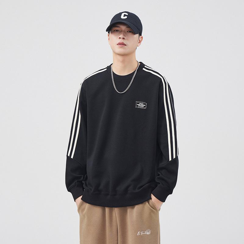 

Американский тяжелый полосатый свитер с круглым вырезом для мужчин, весна и осень, модная брендовая повседневная рубашка с вышивкой, топ с длинными рукавами 4XL чёрный