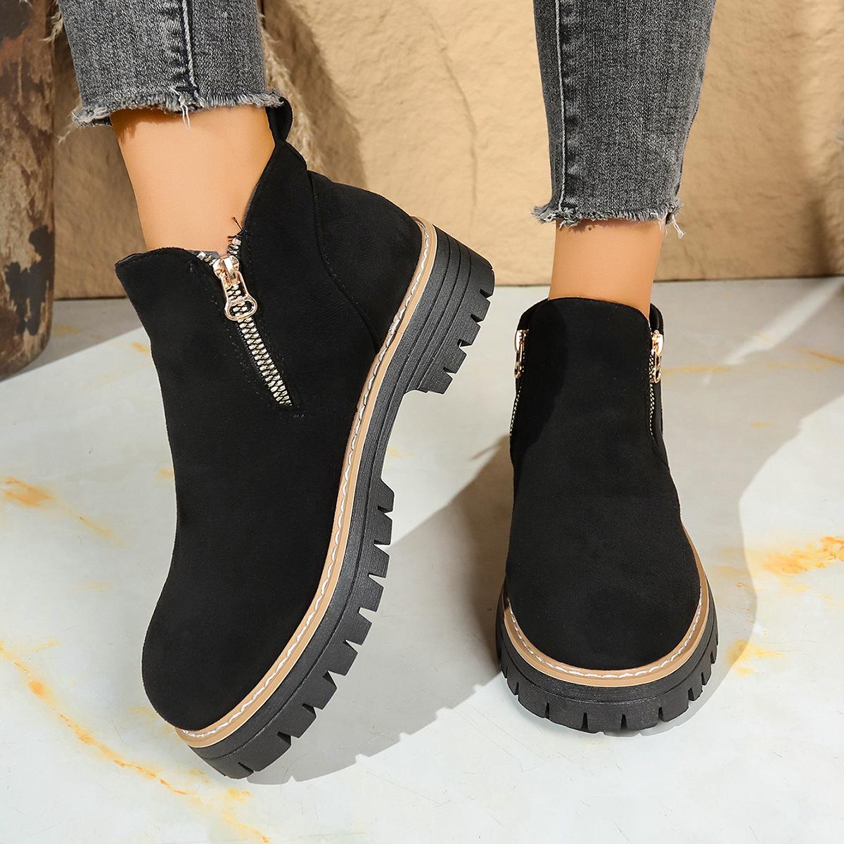 

Round head side zipper Martin boots short boots thick heel autumn and winter large size foreign trade women s short boots 2025 direct sales 43 чорний