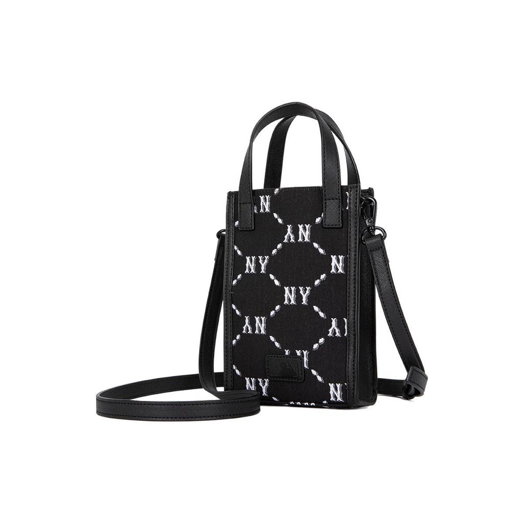 New MLB Monogram Collection Polyester Portable One Shoulder Crossbody Cell Phone Pouch Small Size Women's Black 3ACRH012N-50BKS