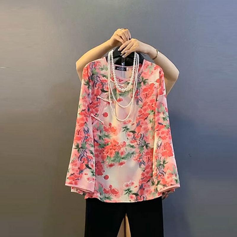 

Plus Size Women s Floral Long Sleeve Top with Elastic Waist Black Pants 3XL (120-150 kg)
