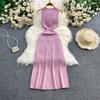 New Summer Solid Round Neck Sleeveless Sweater Knitted Dress for Women Casual Simple Single-breasted Elastic Bottoming Knitwear Dresses