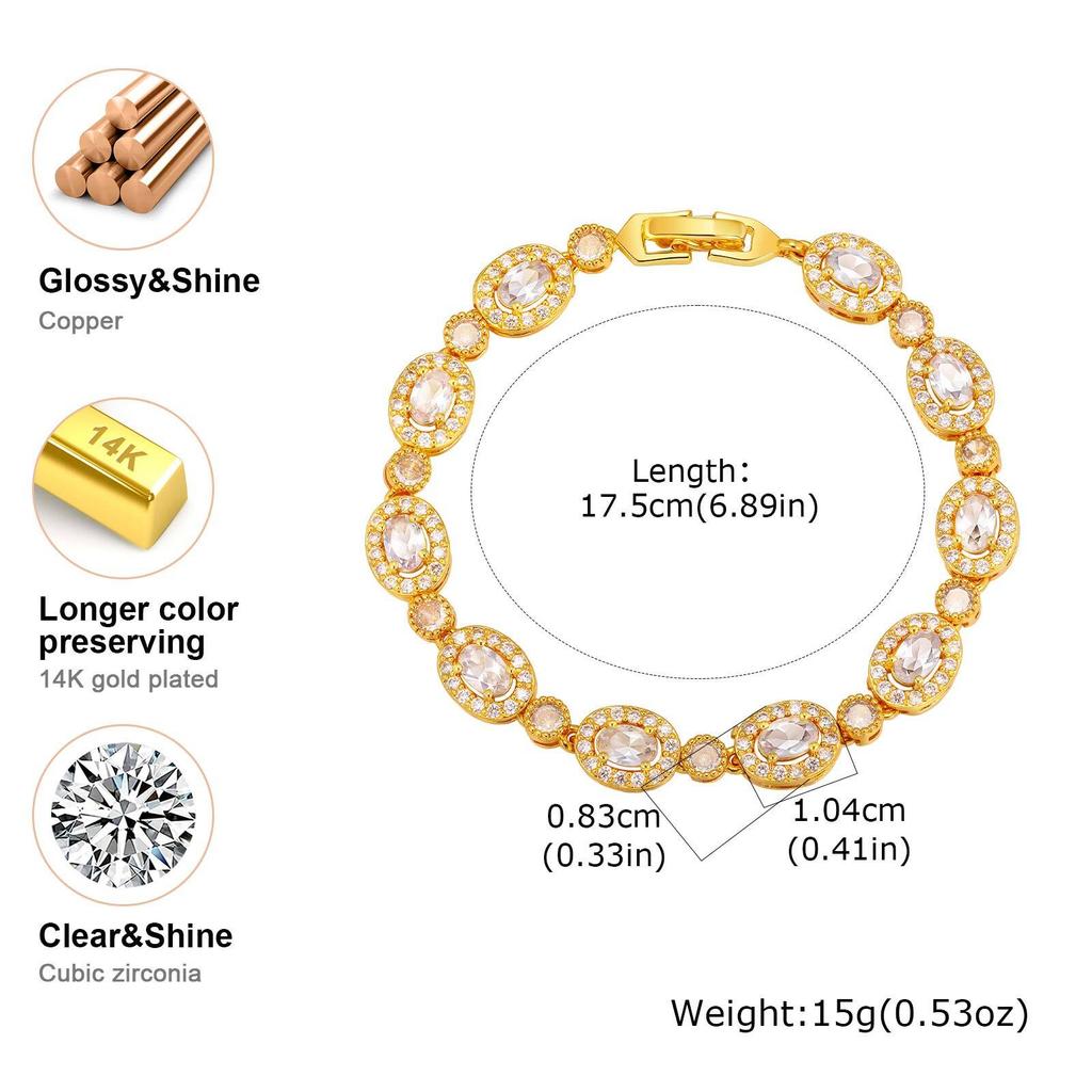 Tennis Bracelet for Women, Rhinestone 18K Gold Plated Iced Out Cubic Zirconia Link Fashion Stackable Bangles Jewelry