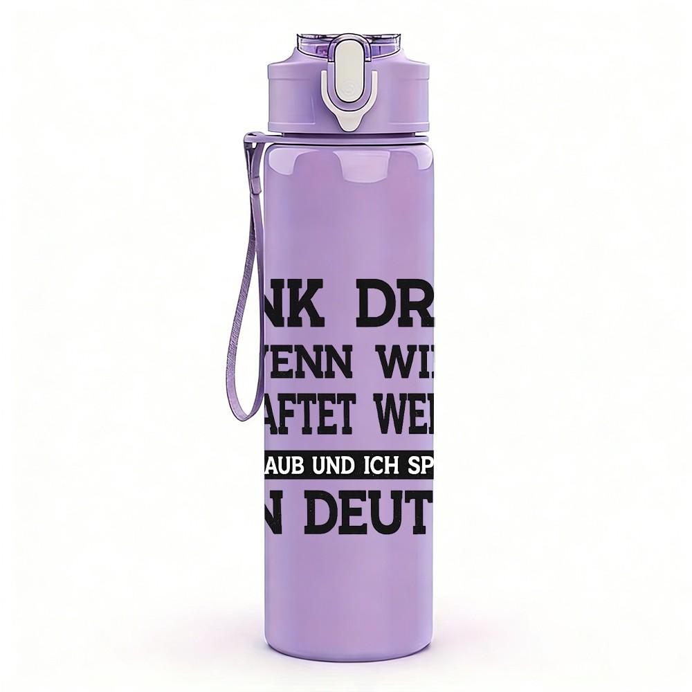 1PC Denk Dran German Language Text Print 750ml Color Plastic Sports Water Bottle Leakproof Flip Straw Lid Suitable for Sports Office Home Use