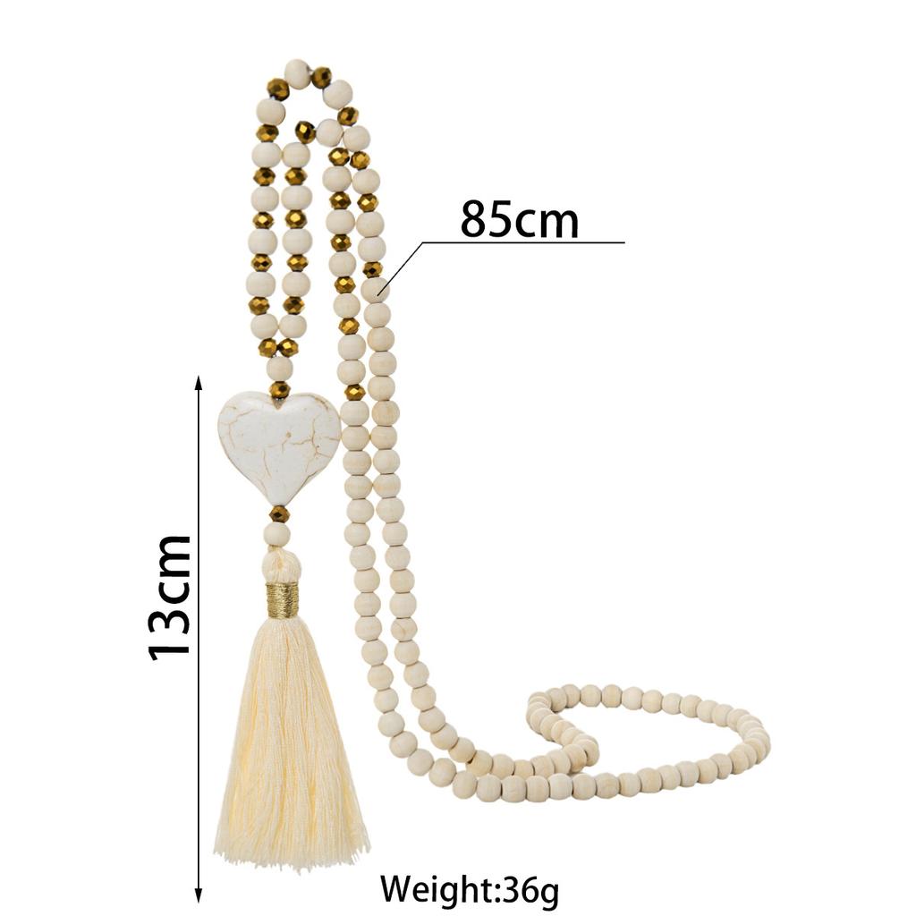 Pendant Necklace Long Y-Shape Women's Necklace with Turquoise Heart  Wooden Beads - Versatile Attire  Gifting Bohemian Style Elegant  Jewelry