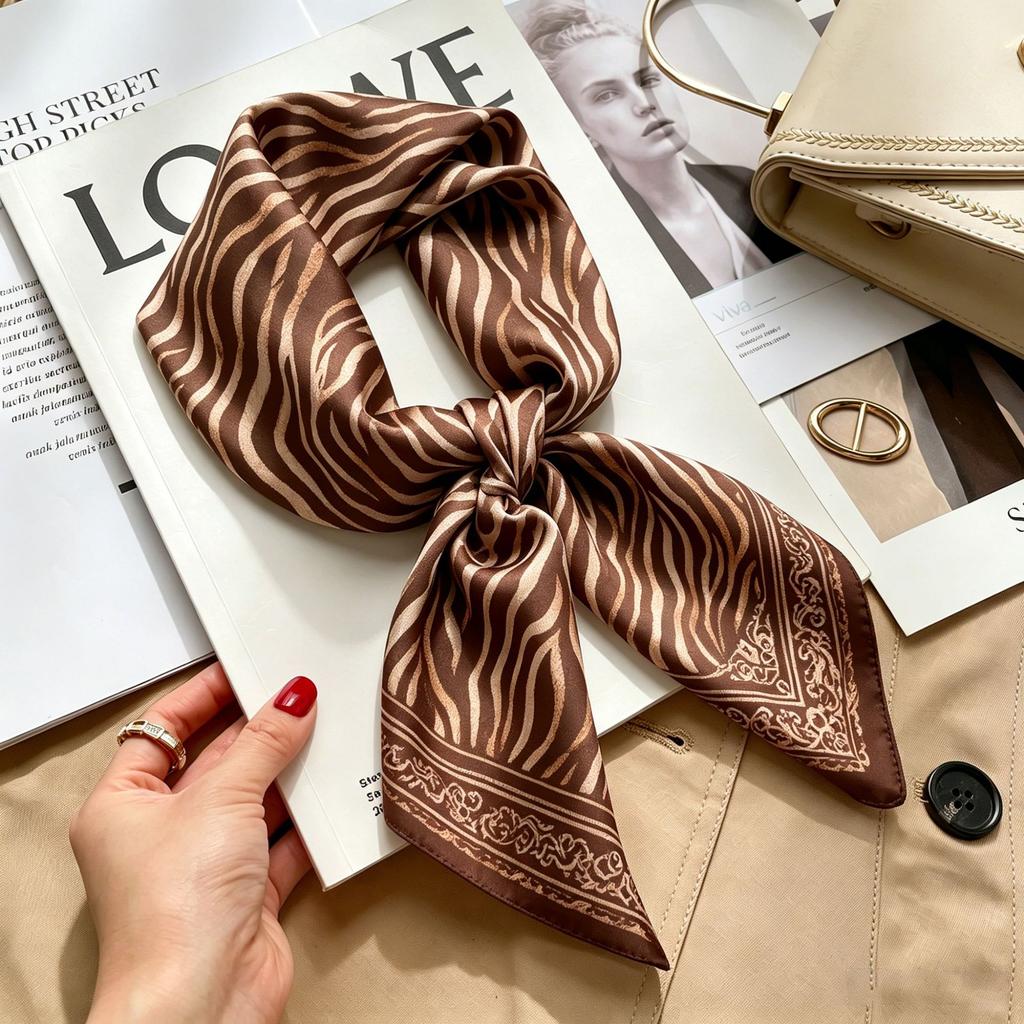 Simple temperament Spring and summer female imitation silk scarf versatile Korean version casual small square scarf neck protection decorative scarf