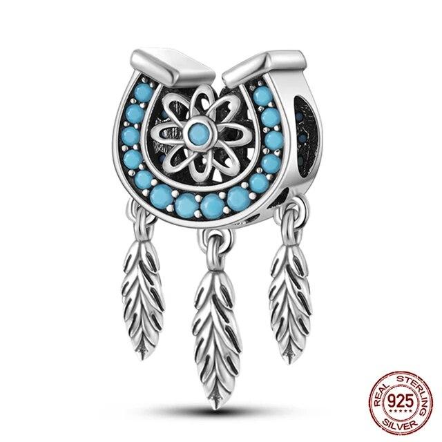 925 Sterling Silver Colorful Zircon Dreamcatcher Charms Beads Pendants FitFashion Original Bracelets DIY Jewelry Making