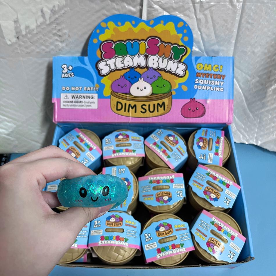 New Blind Box Realistic Giant Dumpling Squeeze Toy With Steamer Soft Tpr Dough Ball Decompression Fidget Toy Creative Funny Gift