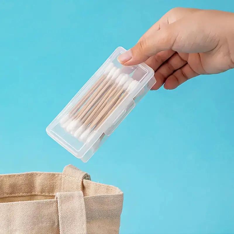 1pcs Portable Clear Small Items Storage Box, Bathroom Organizer Storage Case, Swab Holder Box,Toothpicks Sorting Box, Dust-Proof Storage Box