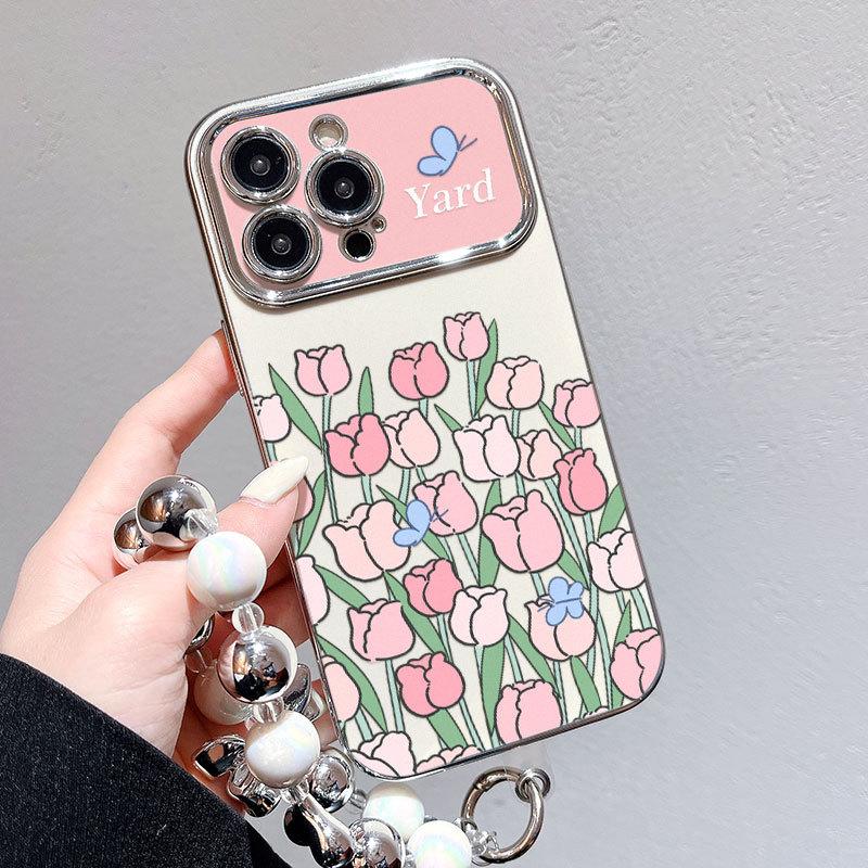 Large Windows for IPhone 15 Mobile Phone Midsummer Tulip Apple 13 Color Thick Apple 14 Electroplated Soft Shell