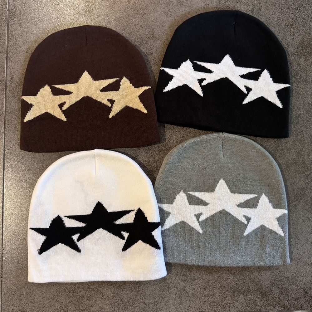 Pullover Style Warm Knit Hat Windproof Pentagram Beanie Hat Niche Beanies  Skating Camping Hiking
