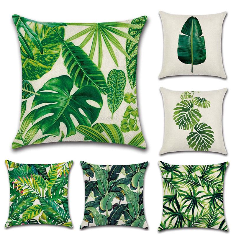 Tropical 18 Green Plant Pillow Case Cotton Sofa Cushion Cover Decorative