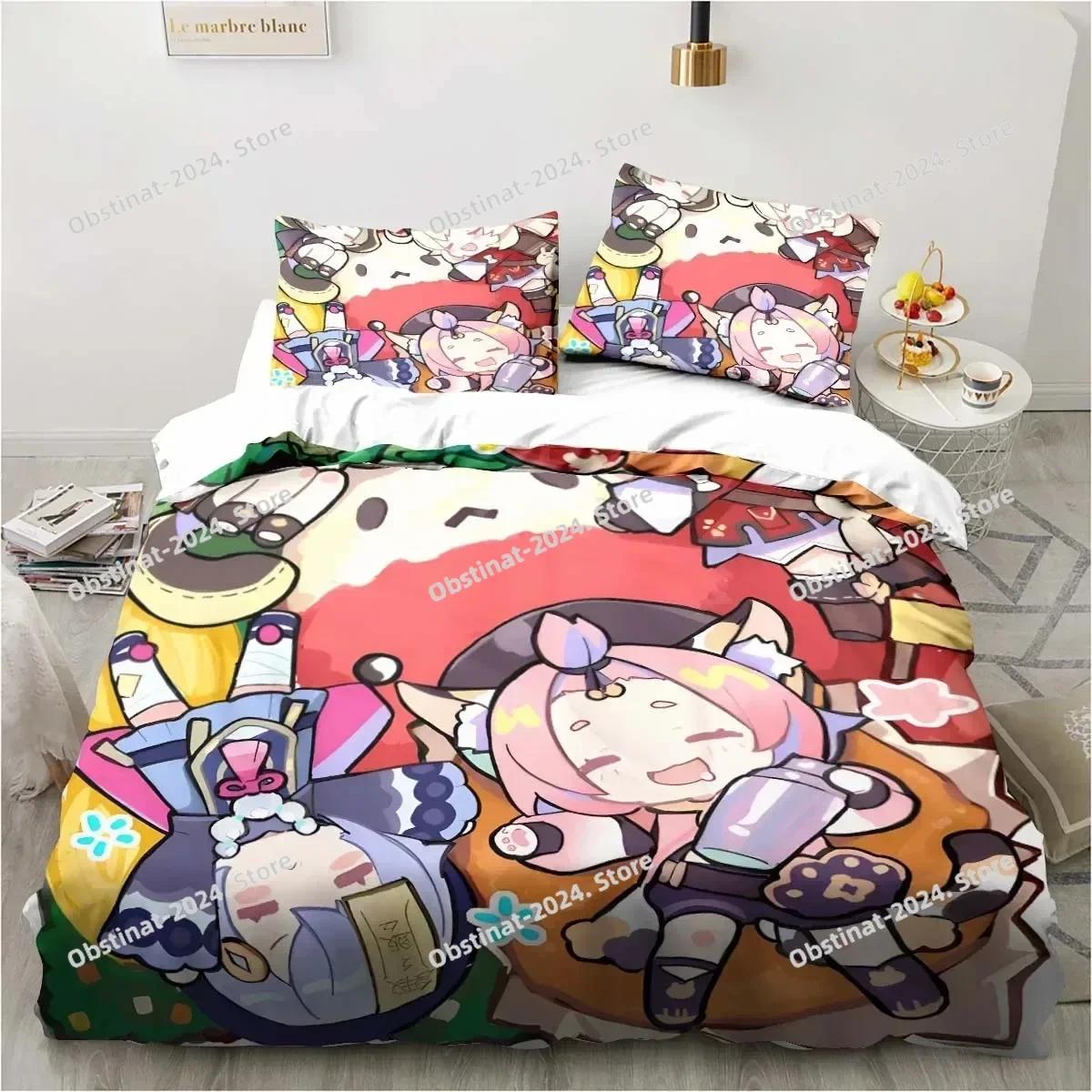 Filtration Facilities Unisex Carton Anime Genshin Impact Game Beding Set Printed With Pilowcase Bed Soft Duvet Cover Soft Single Double Quen Super King-Sized Dimensionsd Dimension