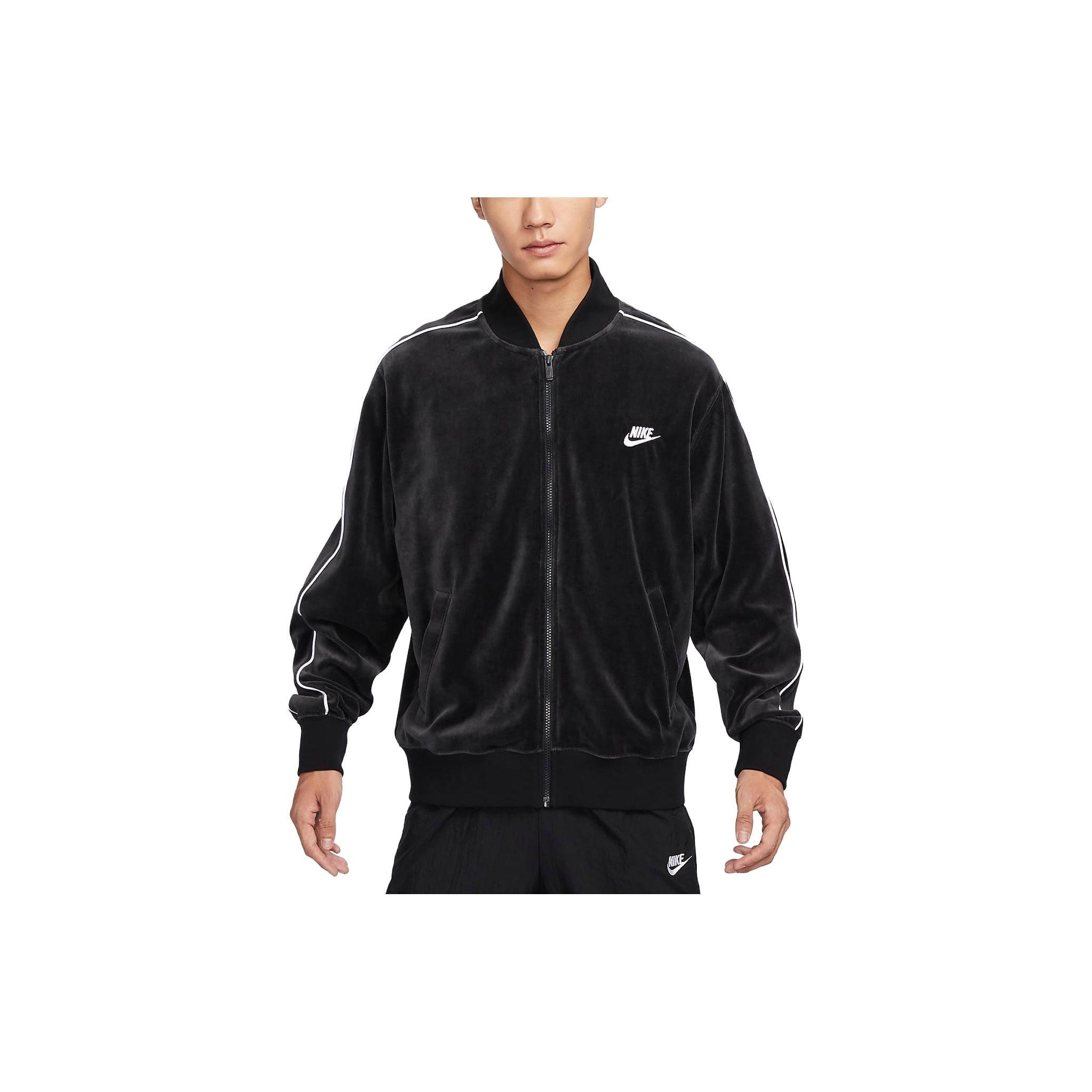 Nike Sportswear Club Velour Jacket Asia Sizing  Black White  Men s FB8232-010 XL