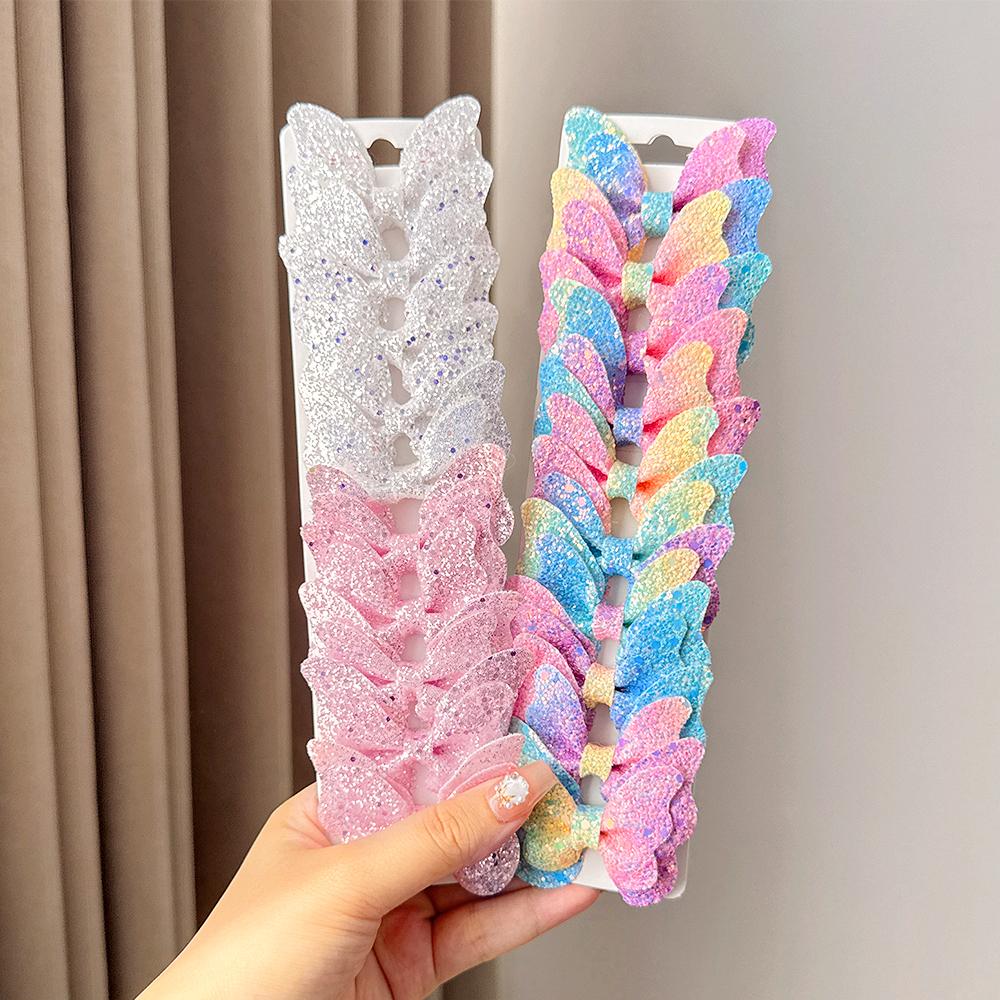 BABY BOWS Gradient Color Butterfly Bows Hair Clips for Women Girls Leather Hairpins Barrettes Headwear 10Pcs/set Gift Hairgripes