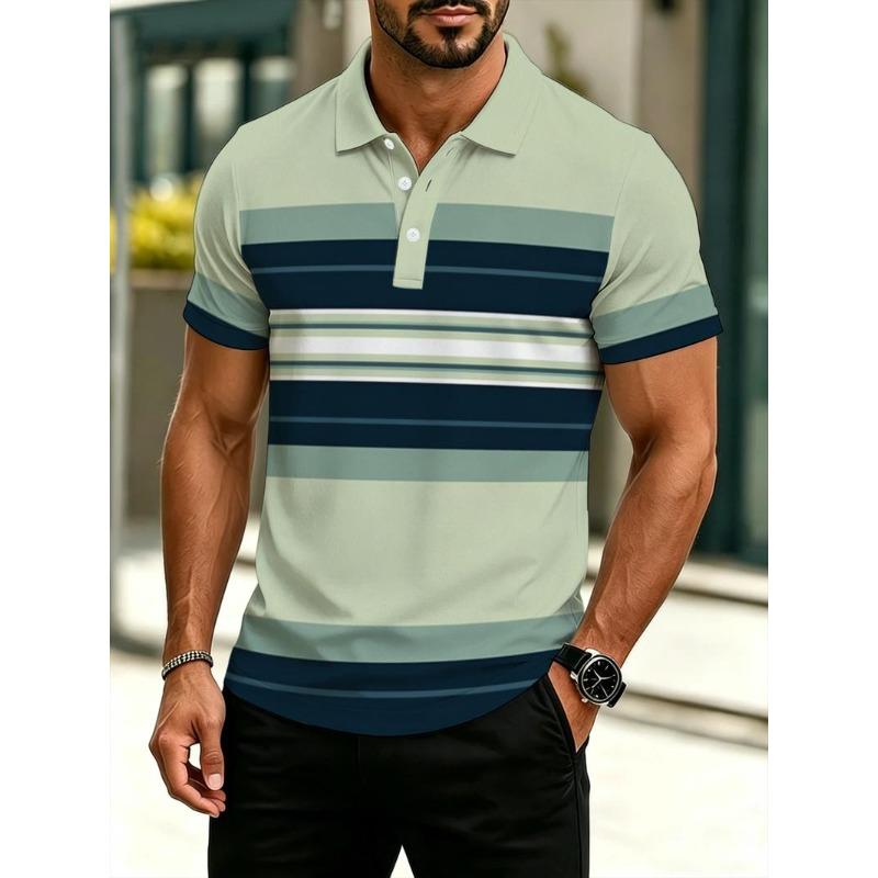 Men's outdoor polo shirt with horizontal stripe pattern