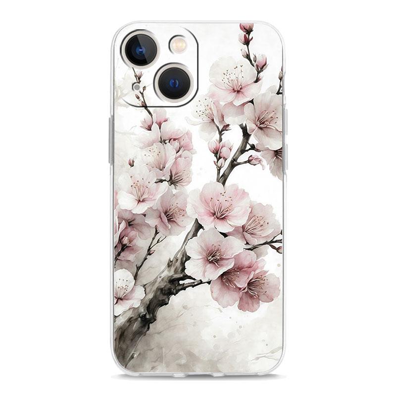 Cherry Blossom Tree Luxury Transparent Phone Case For iPhone 15 14 13 12 mini 11 Pro Max XS X XR SE 7 8 Plus Clear Cover