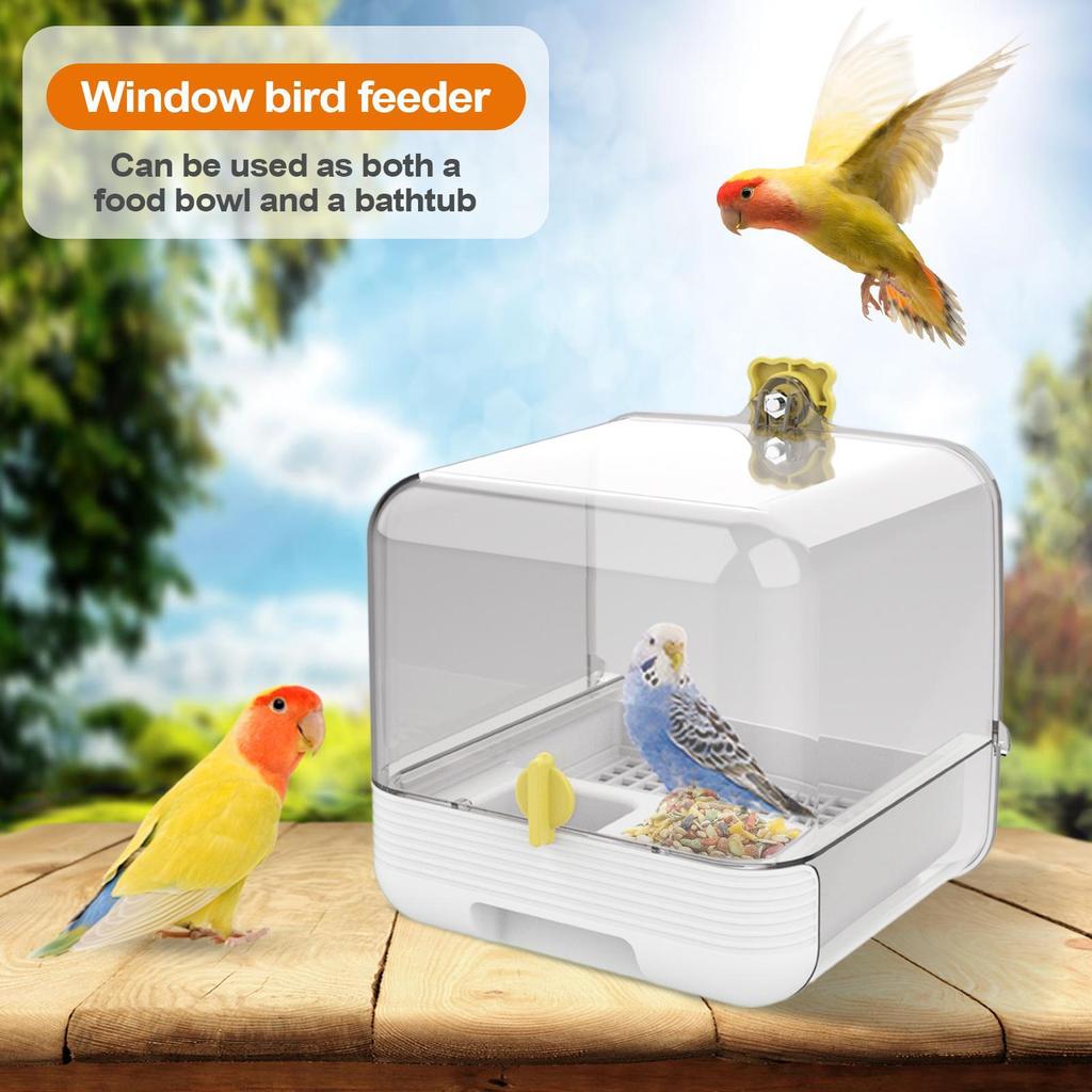 Bird Bath For Cage Pull-out Pet Bird Feeder 2 In 1 Transparent Bathtub Quick Cleaning Feeder For Yard Outdoors Deck Indoor