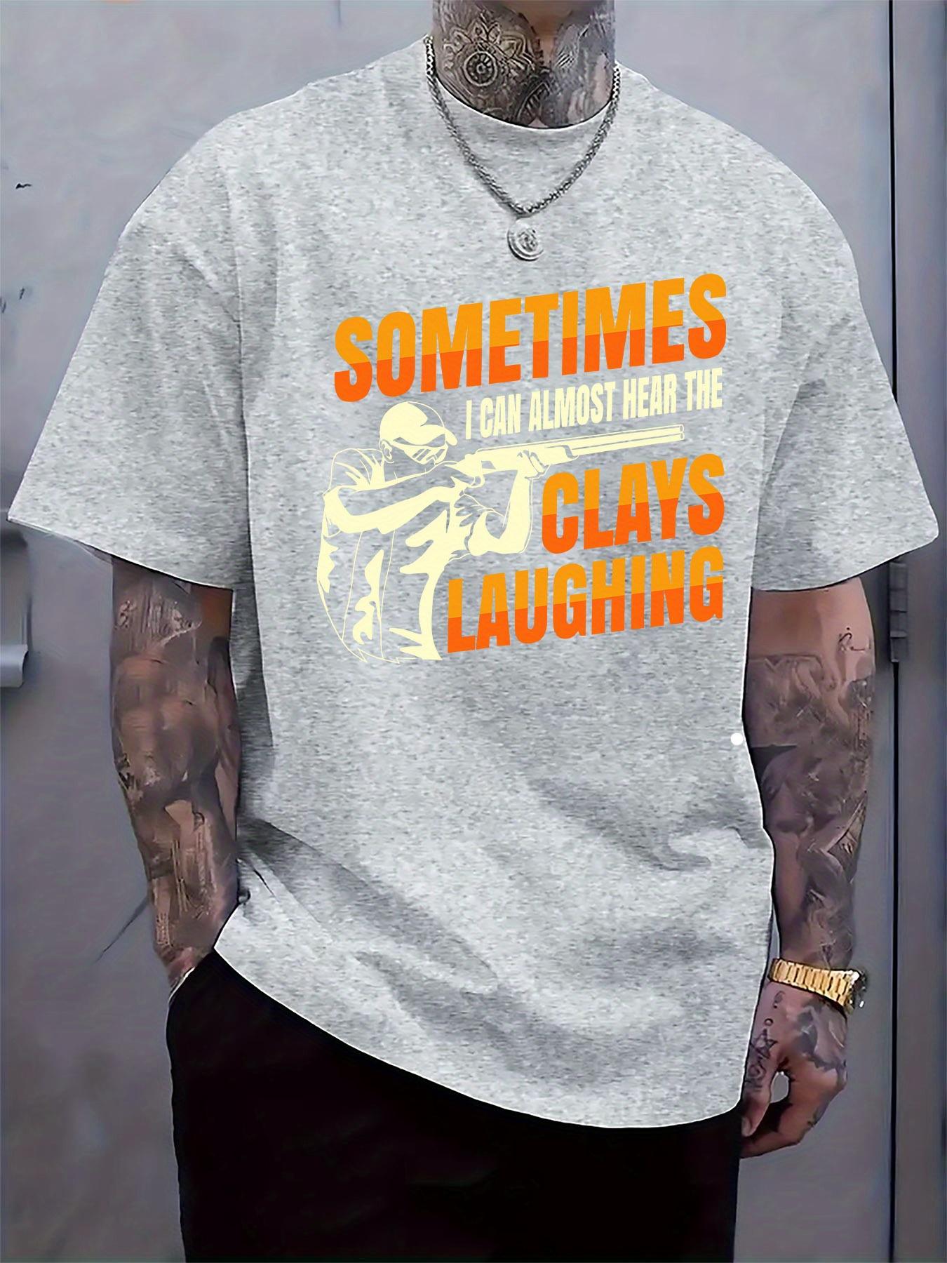 Humorous  Clay Shooting  Slogan Graphic T-shirt - Bold Orange Print on Black XXL