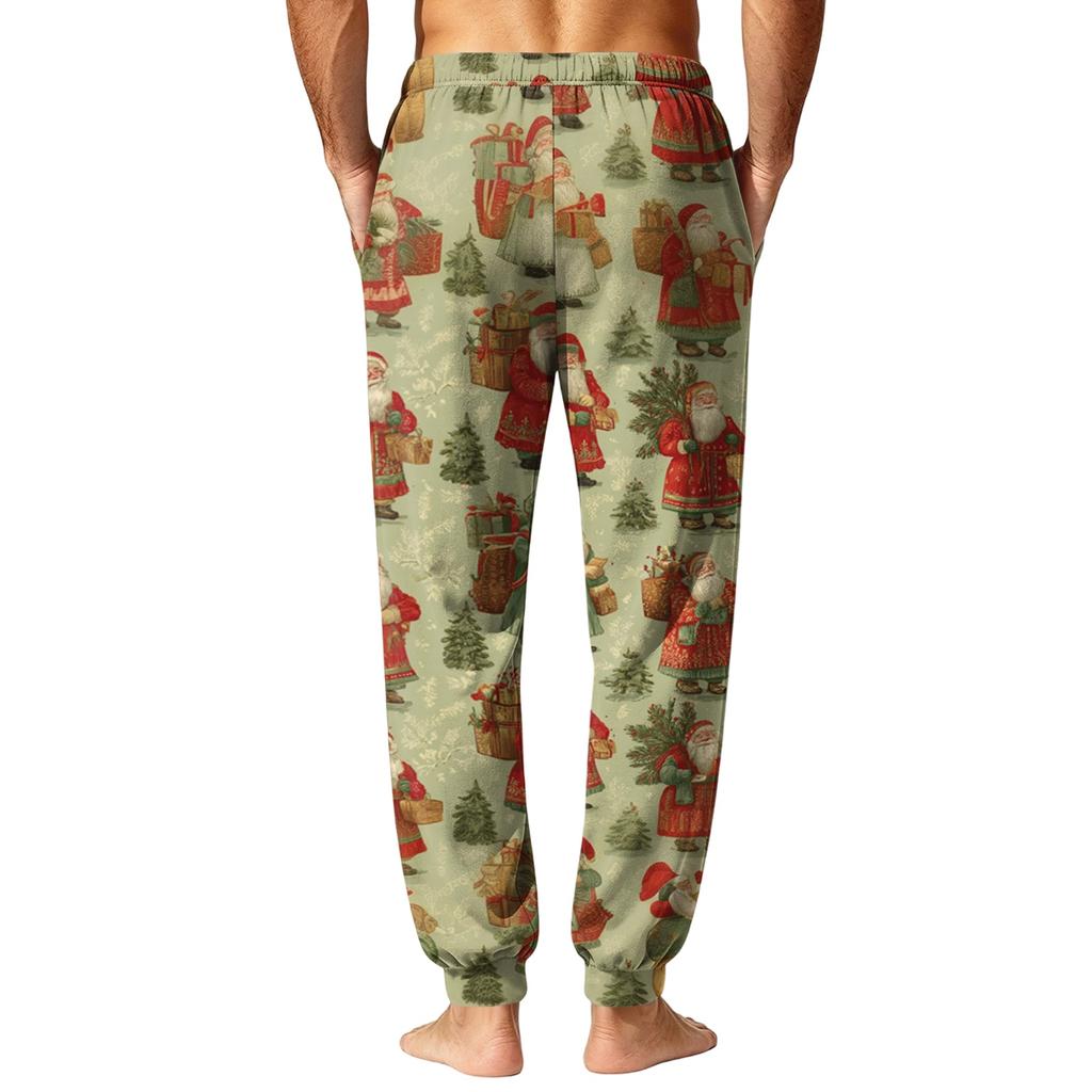 Men's Christmas Printed Pajama Pants Warm Pants for Winter