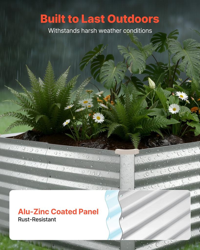 Galvanized Raised Garden Bed, 2400 X 1200 X 620 Mm, Rectangular Metal Planter Box Kit Outdoor, Bottomless Elevated Planting Box with Gloves, Alu-Zinc,