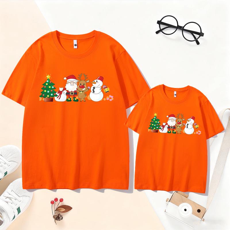 Family Christmas Reindeer T-Shirt Set: New Year Parent-Child Santa Claus Outfit for 3-4 Members, Mother-Daughter Short Sleeve.