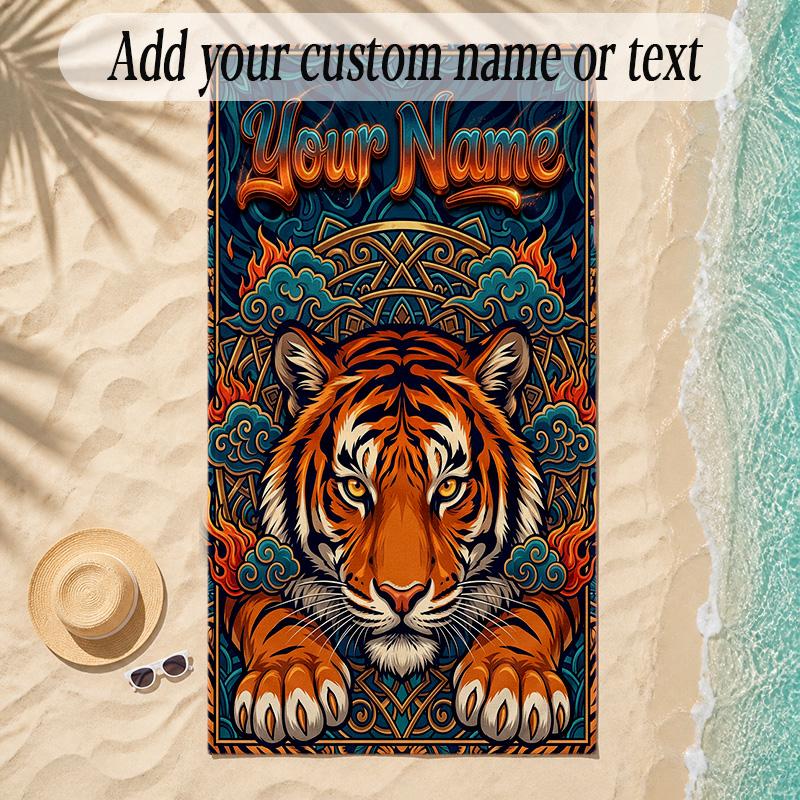 Leopard Theme Soft Beach Towel Personalized Custom Name Text Towel Portable for Beach Pool Travel