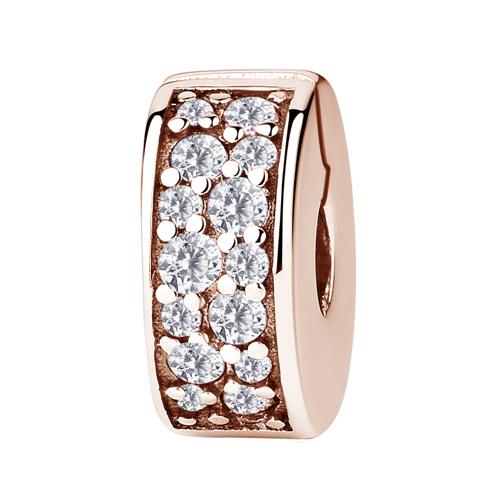 Authentic 925 Sterling Copper Bead Charm Classic Shine Open Bangle Spacer Charms Stopper Fit Bracelets Women DIY Zircon