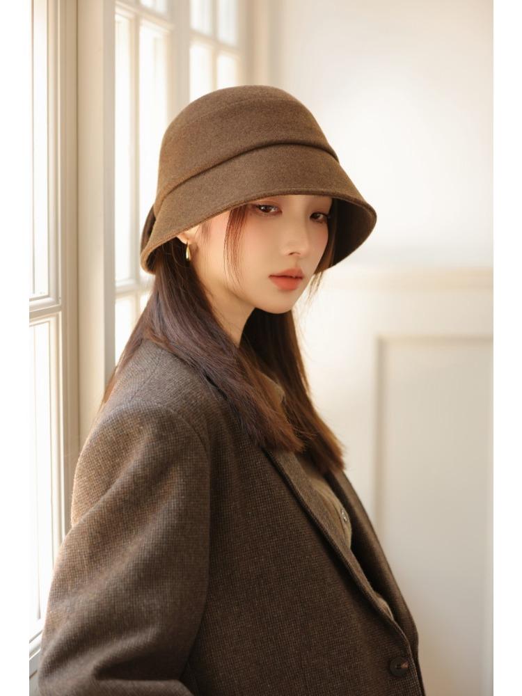 New Women's Autumn and Winter Solid Color Woolen Bucket Hat Top Hat Basin Hat Perfect for Cold Weather, Winter Headwear