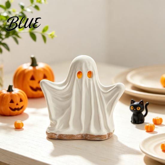 Creative Halloween Room Accents Ghost Ornament with Warm Light Cute Spooky Luminous Figurine Unique Gift Ideas Resin Night Light for Tabletop