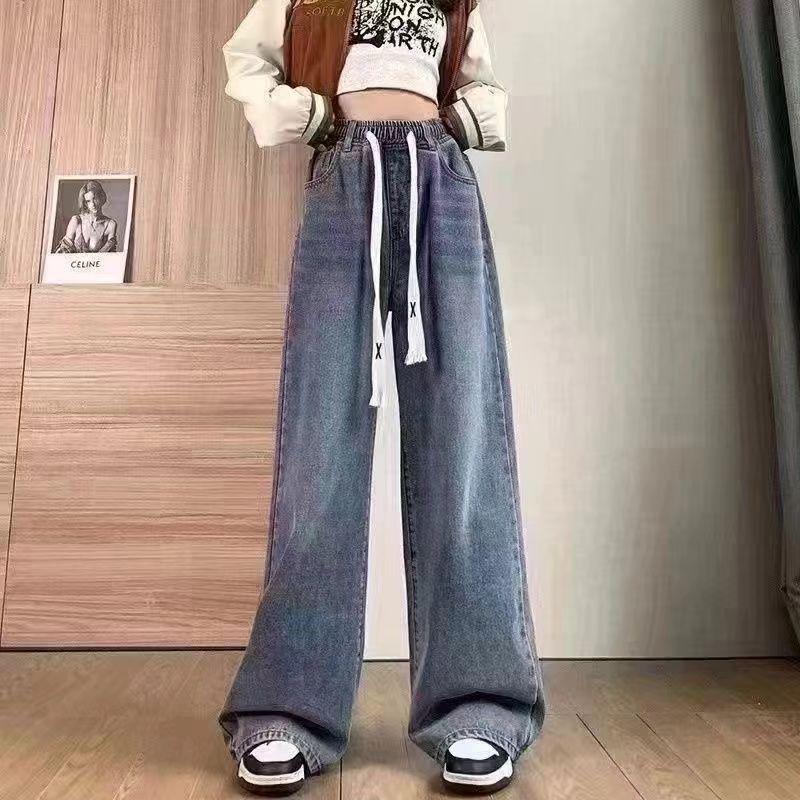 Colorblock Winterset: Lässiger Baumwollmantel im koreanischen Stil & Jeans mit Kordelzug für Studentinnen