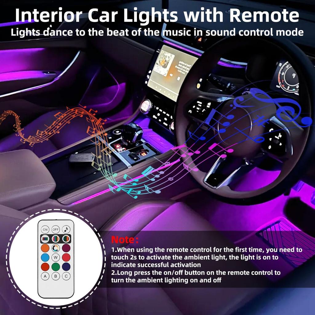 4Pcs Wireless LED Lights For Car With Remote Control, 8 Colors Car Interior Night Lights