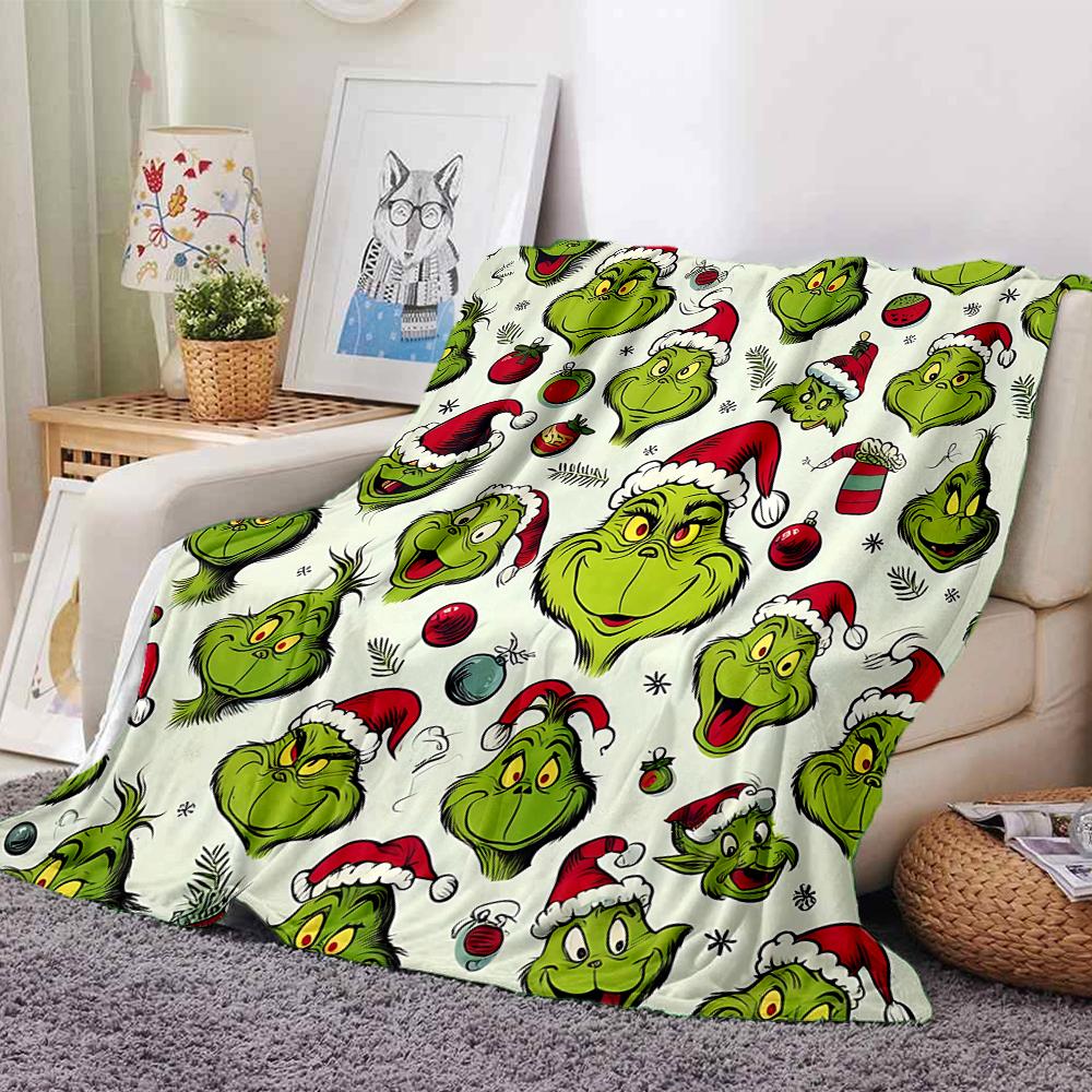 Christmas Grinch Seamless Blanket Soft Throw Blanket For Home Bedroom Bed Sofa Travel Office Solid Christmas Blanket