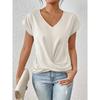 Autumn new products women's lightweight breathable V-neck T-shirt elegant knotted loose short-sleeved top women